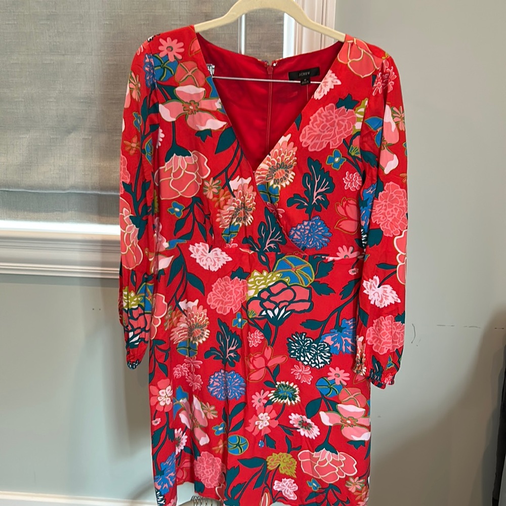 J. Crew red spring/summer mini dress with long sleeves